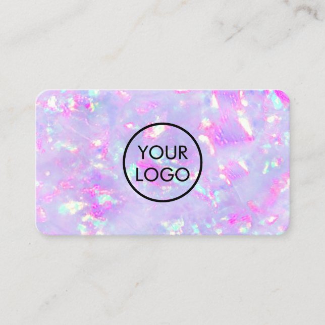 your logo on purple opal photo business card (Front)