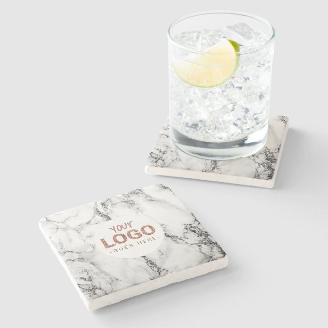 your logo on white marble stone coaster (Side)