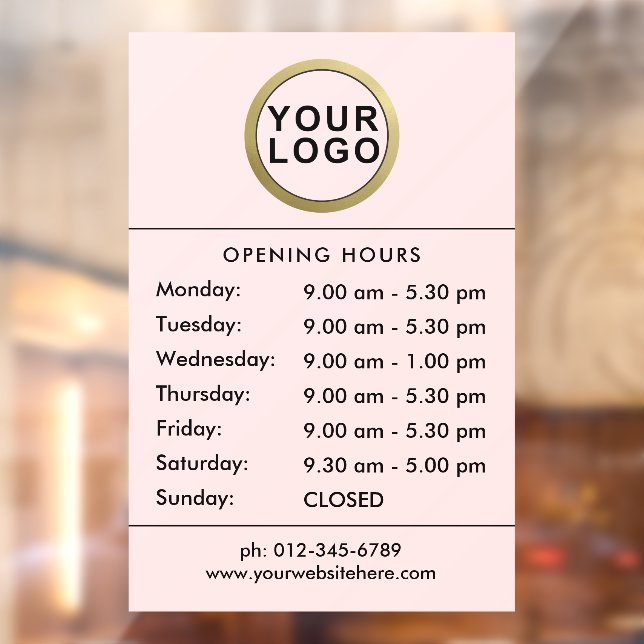Your Logo Opening Hours Window Cling | Blush Pink (Sheet 2)