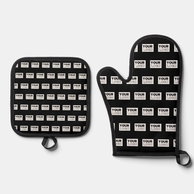 Your Logo or Design | Editable Colour Background  Oven Mitt & Pot Holder Set (Front)