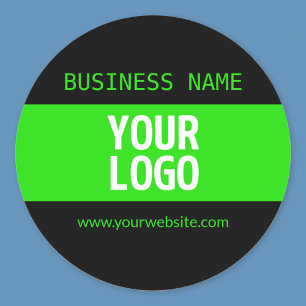 Your Logo or Image   Black & Bright Green Classic Round Sticker