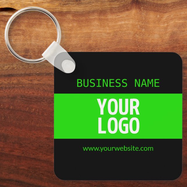 Your Logo or Image | Black & Bright Green Key Ring (Front)