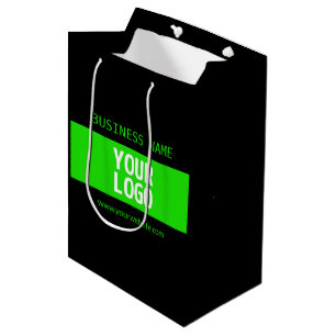 Your Logo or Image Black & Bright Green Medium Gift Bag