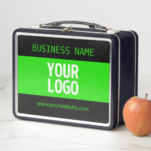 Your Logo or Image   Black & Bright Green Metal Lunch Box