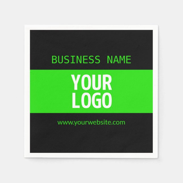 Your Logo or Image | Black & Bright Green Napkin (Front)