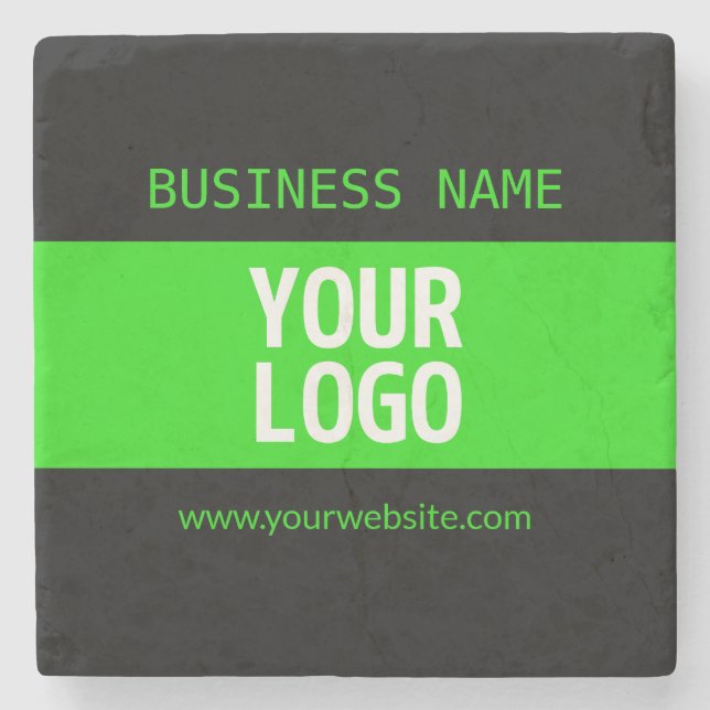 Your Logo or Image | Black & Bright Green Stone Coaster (Front)