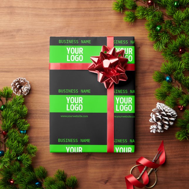 Your Logo or Image | Black & Bright Green Wrapping Paper (Holiday Gift)