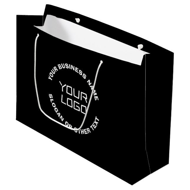 Your Logo or Image & Editable Text | Black & White Large Gift Bag (Front Angled)