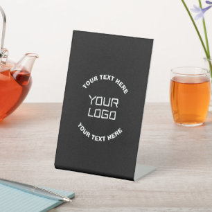 Your Logo or Image & Editable Text Black & White Pedestal Sign