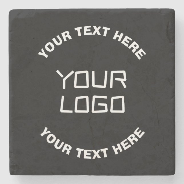 Your Logo or Image & Editable Text | Black & White Stone Coaster (Front)