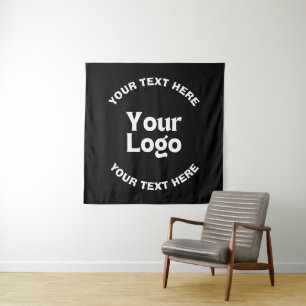 Your Logo or Image & Editable Text Black & White Tapestry