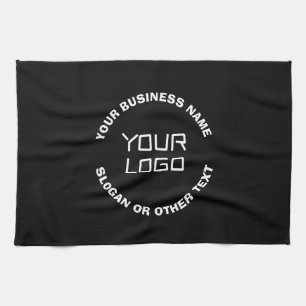 Your Logo or Image & Editable Text   Black & White Tea Towel