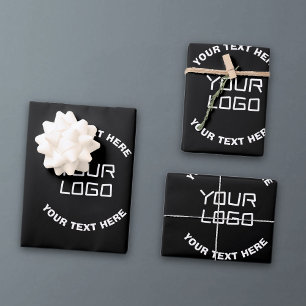 Your Logo or Image & Editable Text Black & White Wrapping Paper Sheet