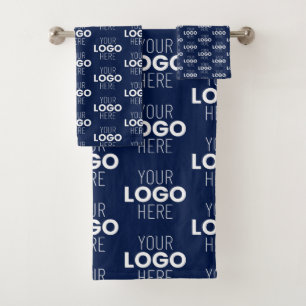 Your Logo or Image Repeating Pattern   Navy Blue Bath Towel Set