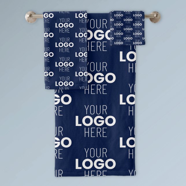 Your Logo or Image Repeating Pattern | Navy Blue Bath Towel Set (Creator Uploaded)