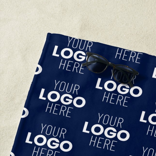 Your Logo or Image Repeating Pattern | Navy Blue Beach Towel (In Situ)