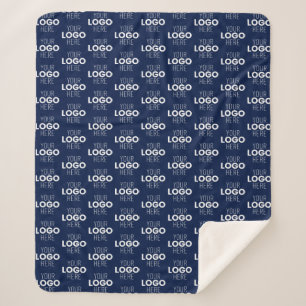 Your Logo or Image Repeating Pattern   Navy Blue Sherpa Blanket