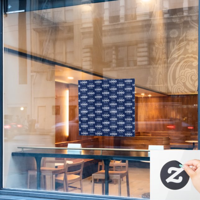 Your Logo or Image Repeating Pattern | Navy Blue Window Cling (Cafe Window)