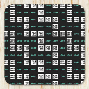 Your Logo or Image   Zig Zag Pattern w/Two Images Square Paper Coaster