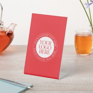 Your Logo or other Image   Christmas Red & White Pedestal Sign