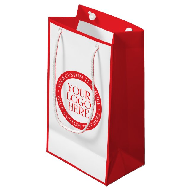Your Logo or other Image | Christmas White & Red Small Gift Bag (Front Angled)