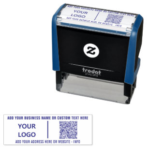Your Logo or Photo Text and QR Code Stamp Example