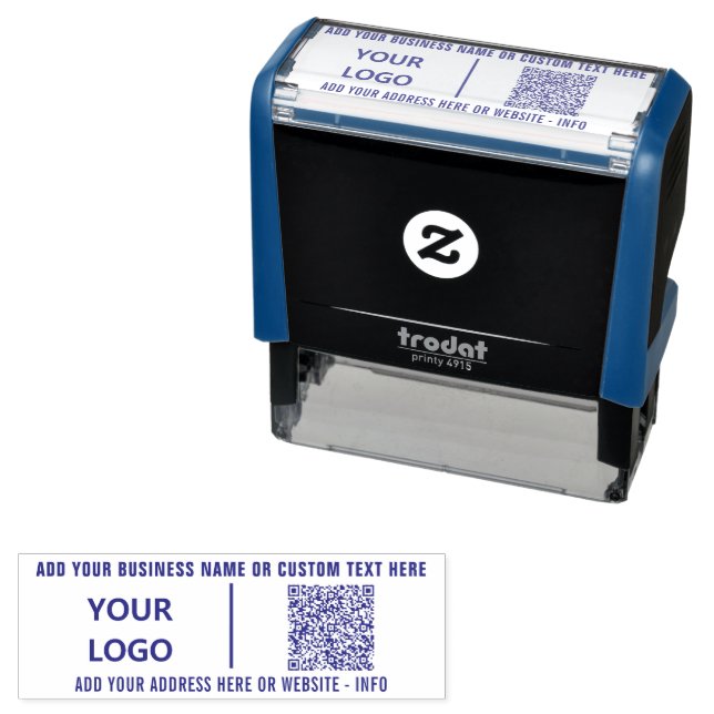 Your Logo or Photo Text and QR Code Stamp Example (In Situ)