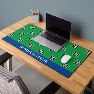 Your Logo Pattern, Business Name, Blue & Green Vs2 Desk Mat