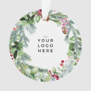 Your Logo Photo or Text Happiest Holidays Wreath  Ornament