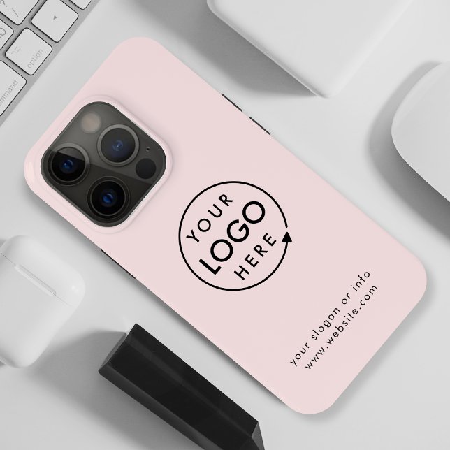 Your Logo | Pink Blush Business Corporate Modern iPhone Case (Feminine pink company branded iPhone cases for business employees, giveaways & promotional swag.)