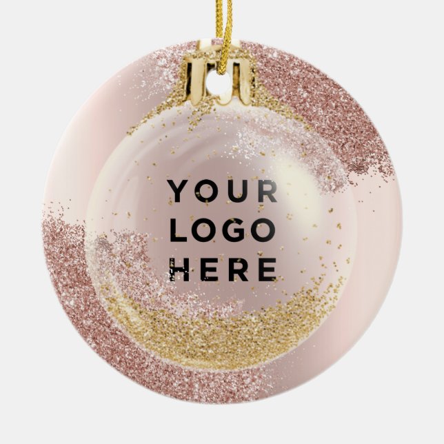 Your Logo Pink Glitter Drips Feminine Holidays Ceramic Tree Decoration (Front)