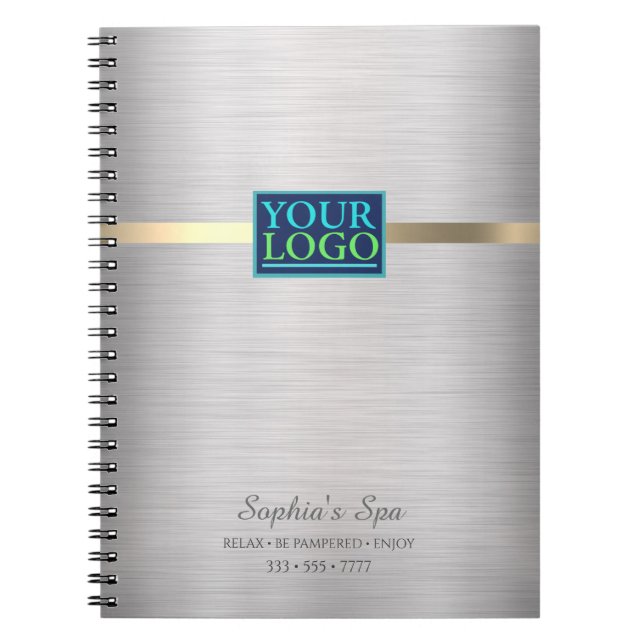 Your Logo, Promote Business, Brushed Silver & Gold Notebook (Front)