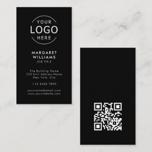 Your Logo QR Code Black Minimalist Professional Business Card