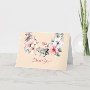 Your Logo, QR Code, Bus. Name, Floral Circle Creme Thank You Card
