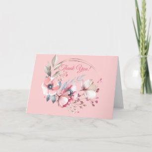 Your Logo, QR Code, Bus. Name, Floral Circle Peach Thank You Card