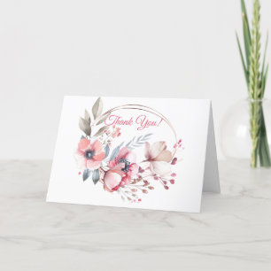 Your Logo, QR Code, Bus. Name, Floral Circle Thank You Card