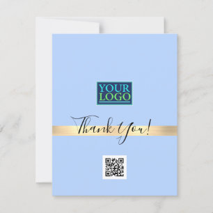 Your Logo QR Code Bus Name, Gold Stripe Light Blue Thank You Card