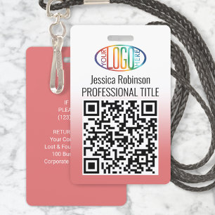 Your Logo, QR Code, Name and Title Pink Gradient ID Badge