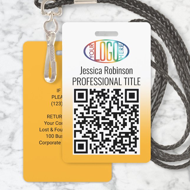 Your Logo, QR Code, Name and Title Yellow Gradient ID Badge (Creator Uploaded)