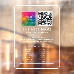 Your Logo QR Code Opening Hours Open Closed Window Cling