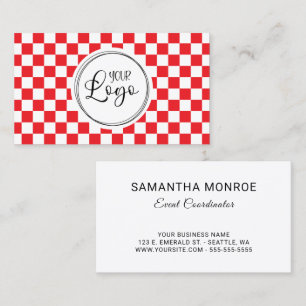 Your Logo Red and White Checkerboard Business Card