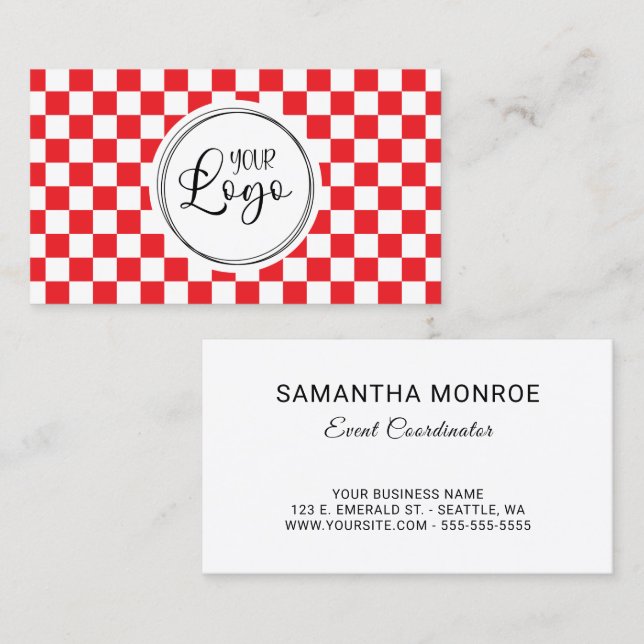 Your Logo Red and White Chequerboard Business Card (Front/Back)