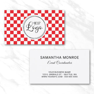 Your Logo Red and White Chequerboard Business Card