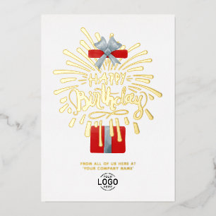 Your Logo Red Gift Box Fireworks Business Birthday