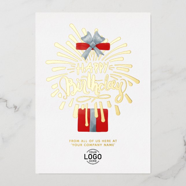 Your Logo Red Gift Box Fireworks Business Birthday (Front)