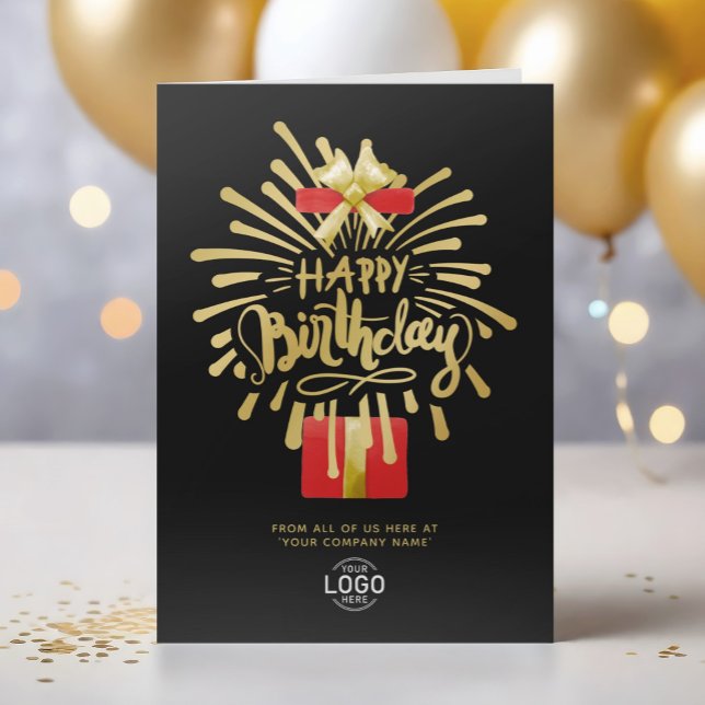 Your Logo Red Gold Fireworks Black Group Birthday Card (Creator Uploaded)