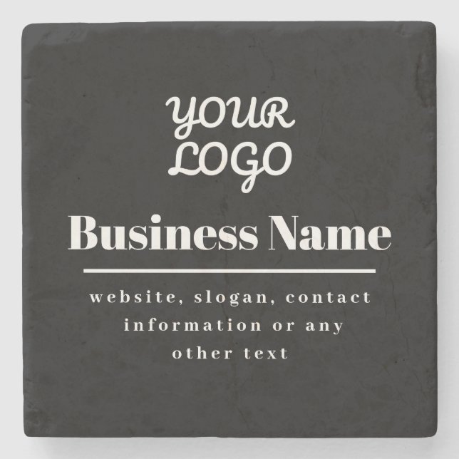 Your Logo Retro-Modern Black & White Stone Coaster (Front)