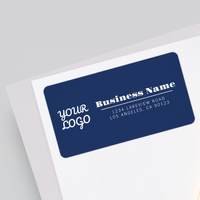 Your Logo Retro-Modern Style Navy Return Address Label (Creator Uploaded)