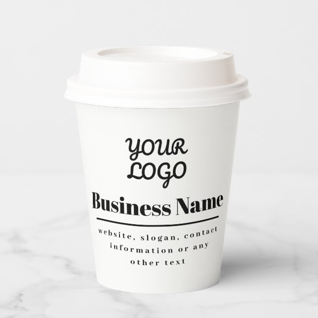 Your Logo Retro-Modern White & Black Paper Cups (Front)