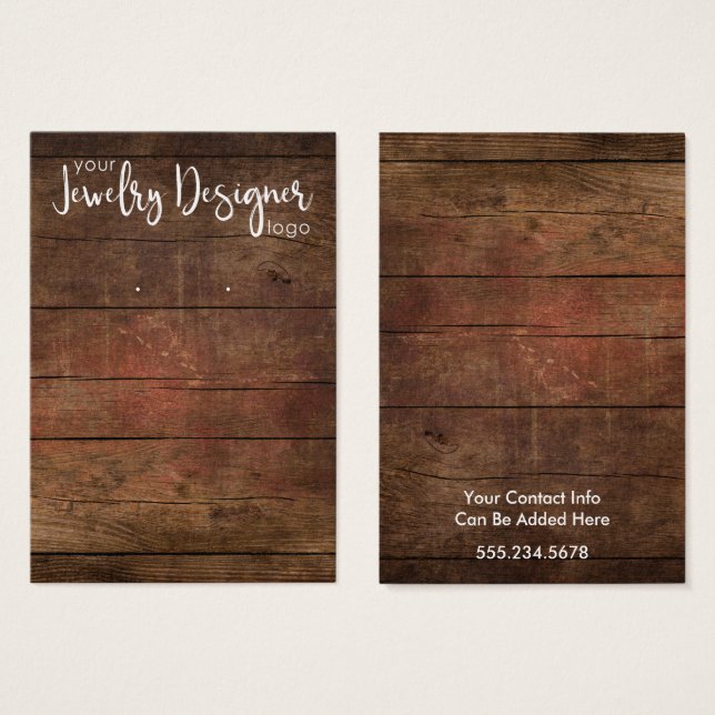 Your Logo Rustic Wood Earring Holder Card (Front & Back)